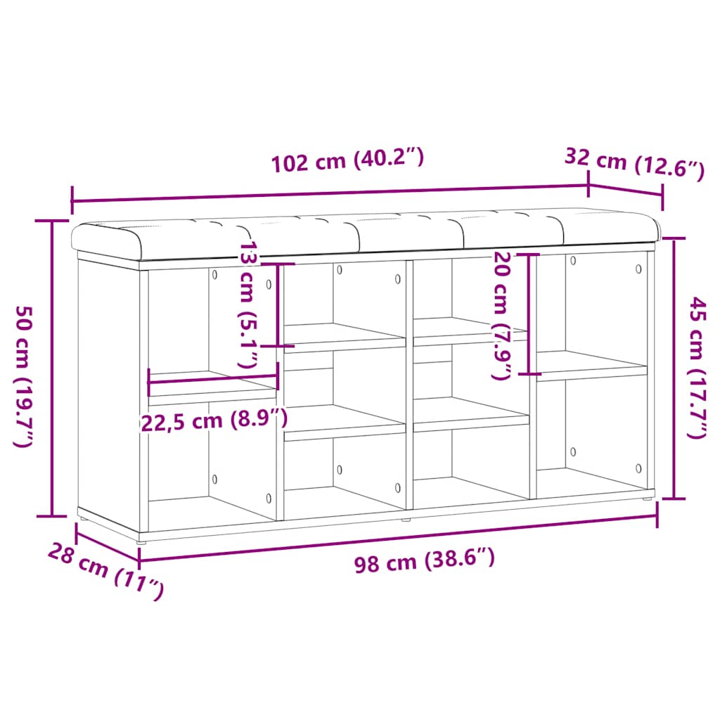Skoskap Skohylle Skobenk Gammelt Tre 102x32x50 cm