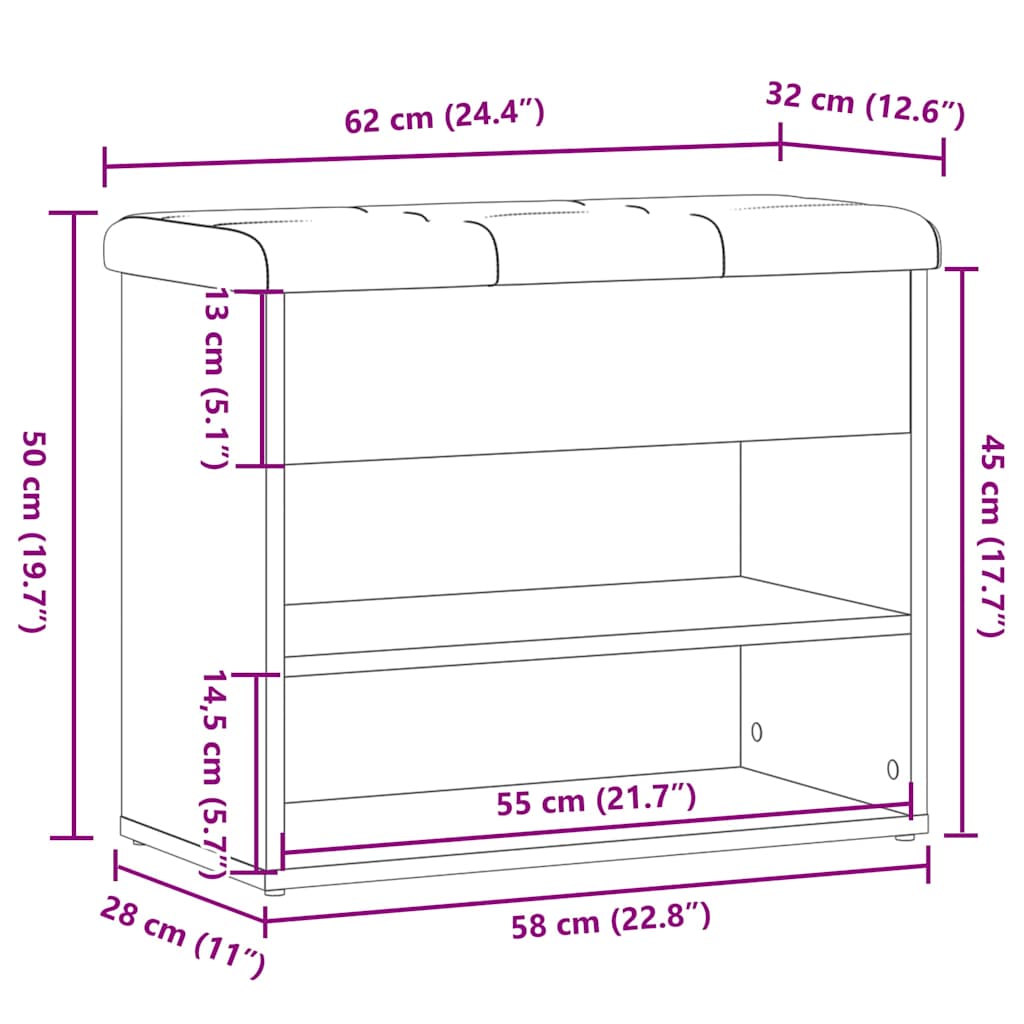 Skoskap Skohylle Skobenk Gammelt Tre 62x32x50 cm