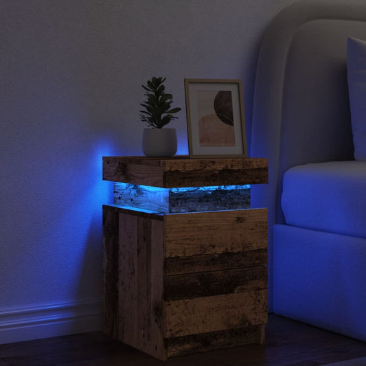 Nattbord Sengbord Gammelt Tre med LED 35x39x55 cm