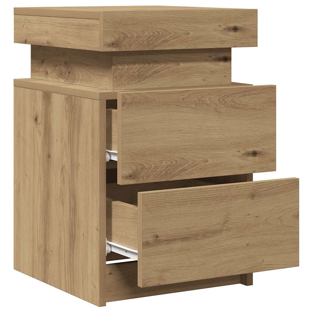Nattbord 2 stk med LED artisan eik 35x39x55 cm konstruert tre
