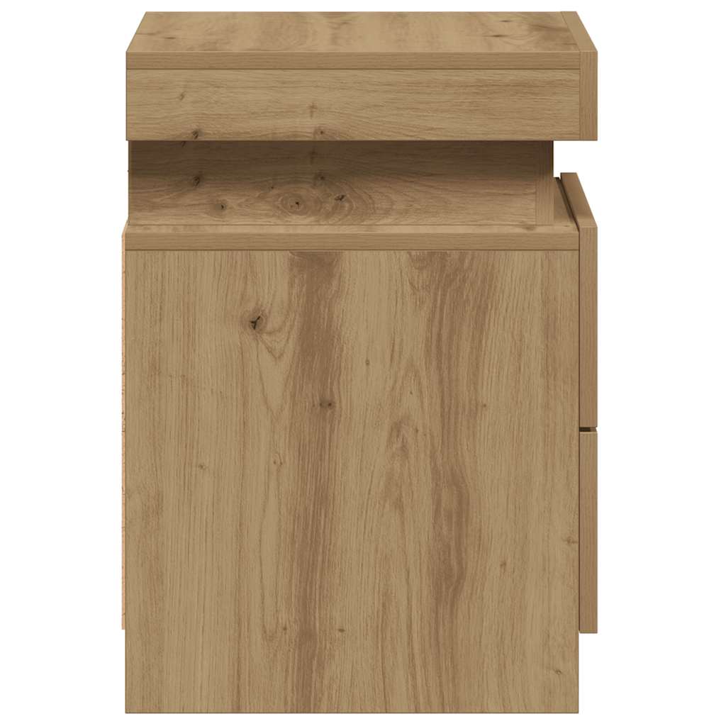 Nattbord 2 stk med LED artisan eik 35x39x55 cm konstruert tre