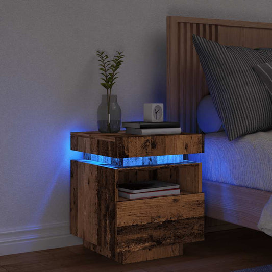 Nattbord Sengbord Gammelt Tre med LED 40x39x48,5 cm