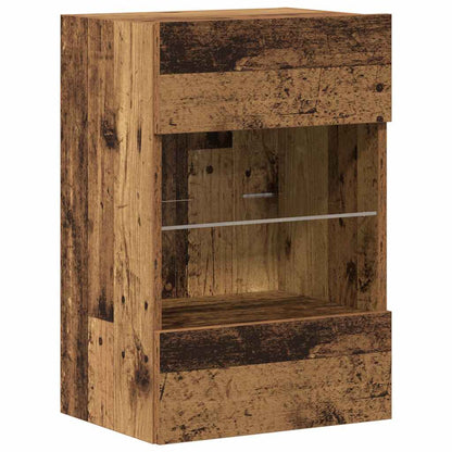 Vegghengte skap med LED-lys for TV 2 stk gammelt tre 40x30x60,5 cm