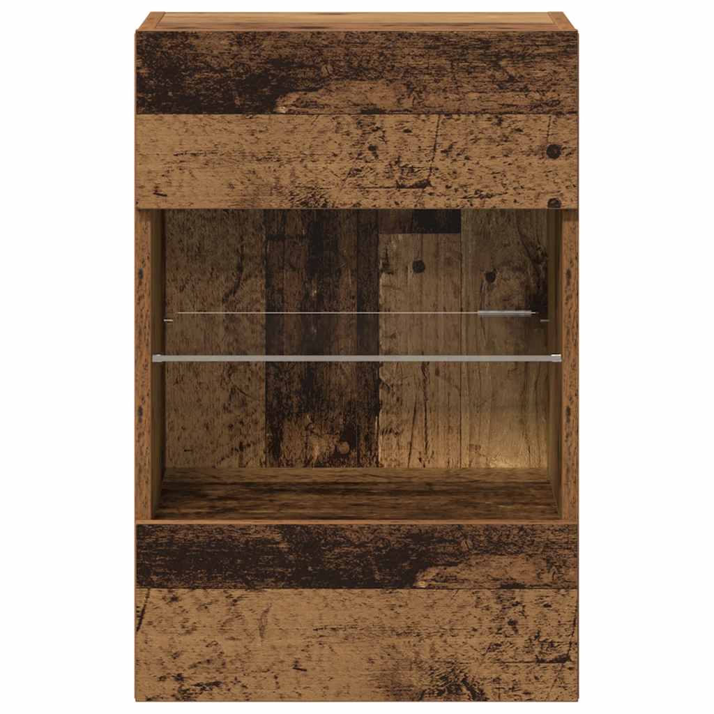 Vegghengte skap med LED-lys for TV 2 stk gammelt tre 40x30x60,5 cm