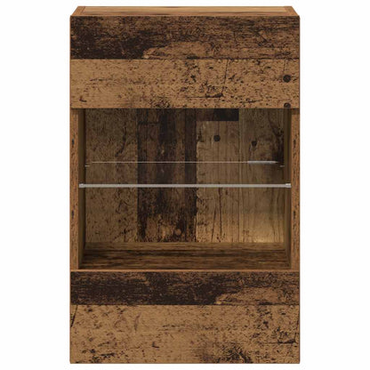 Vegghengte skap med LED-lys for TV 2 stk gammelt tre 40x30x60,5 cm