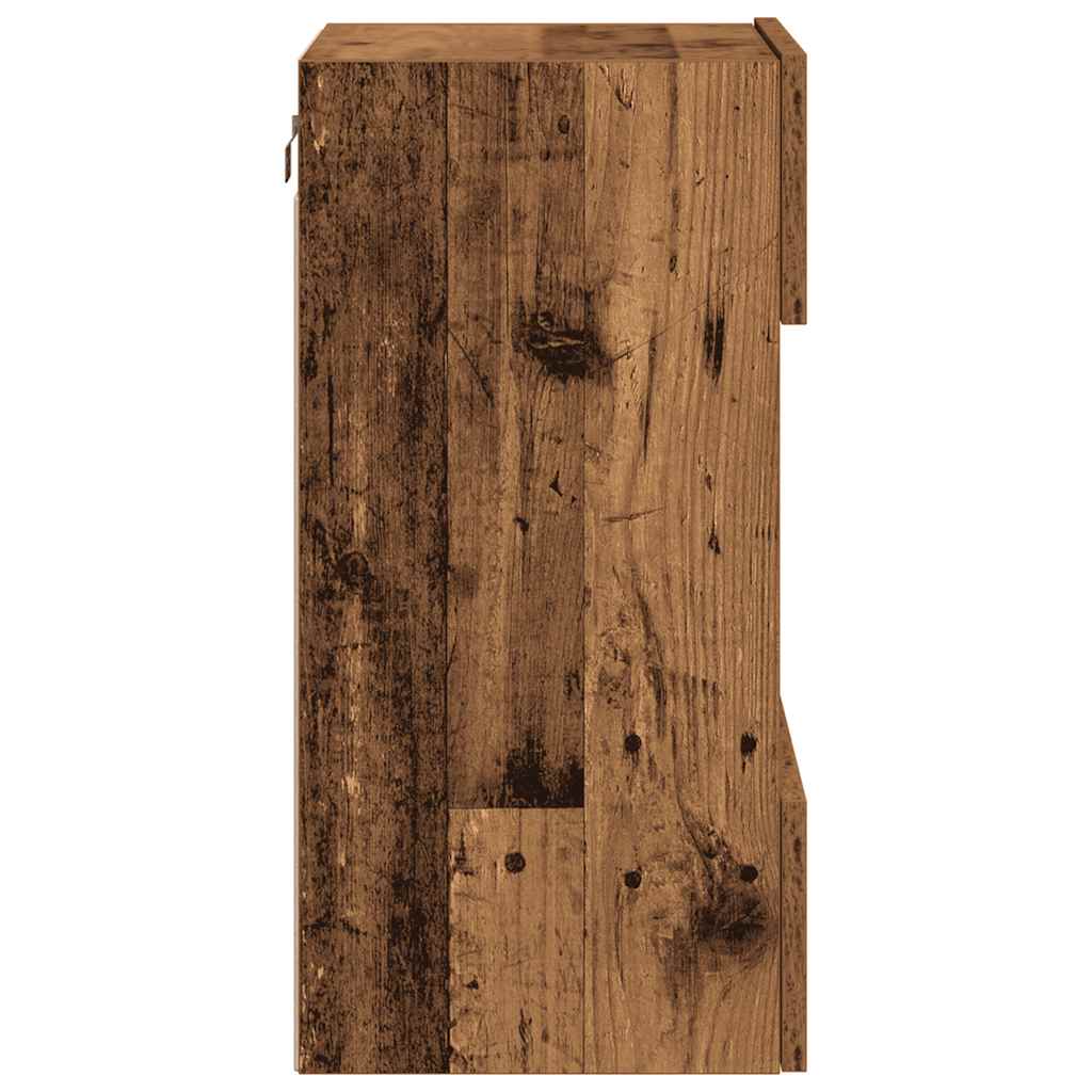 Vegghengte skap med LED-lys for TV 2 stk gammelt tre 40x30x60,5 cm