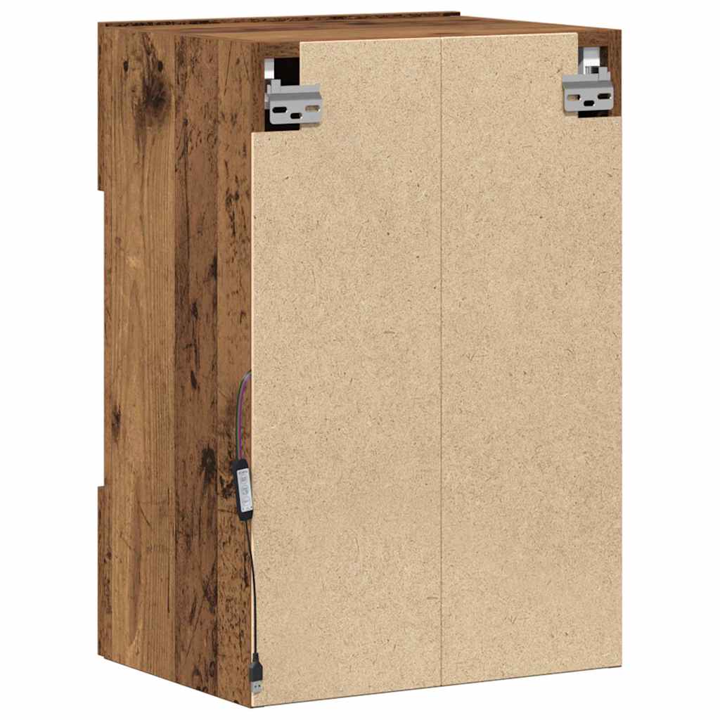 Vegghengte skap med LED-lys for TV 2 stk gammelt tre 40x30x60,5 cm