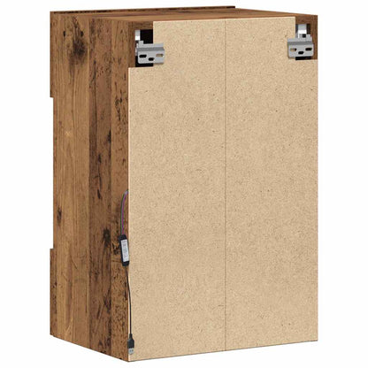 Vegghengte skap med LED-lys for TV 2 stk gammelt tre 40x30x60,5 cm