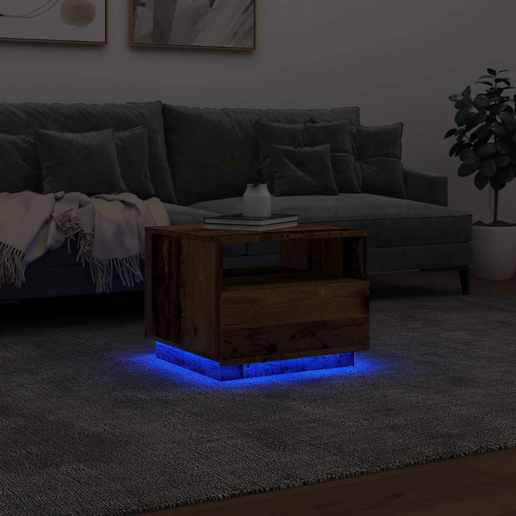 Salongbord Sofabord Gammelt Tre med LED-lys 50x49x40 cm