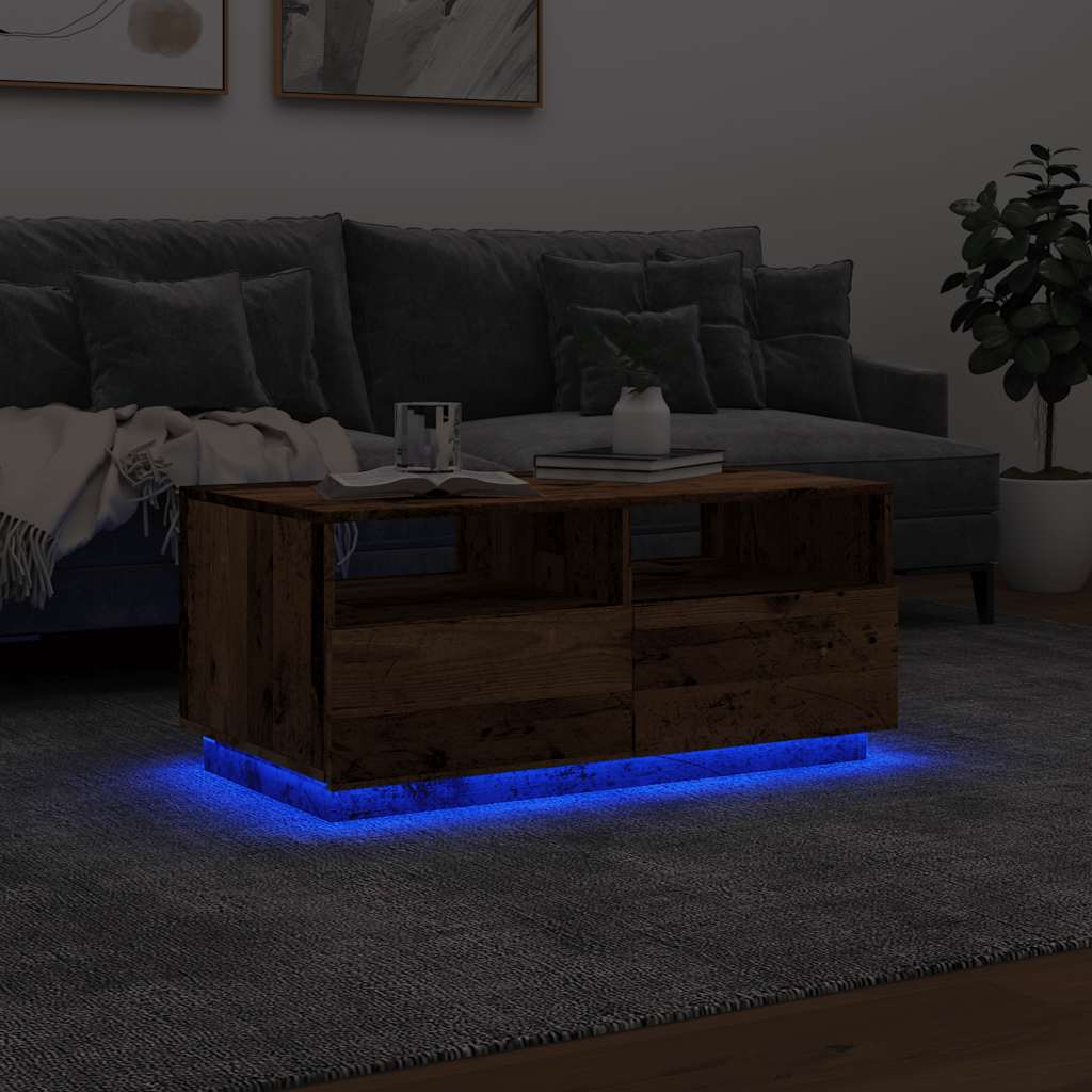 Salongbord Sofabord Gammelt Tre med LED-lys 90x49x40 cm