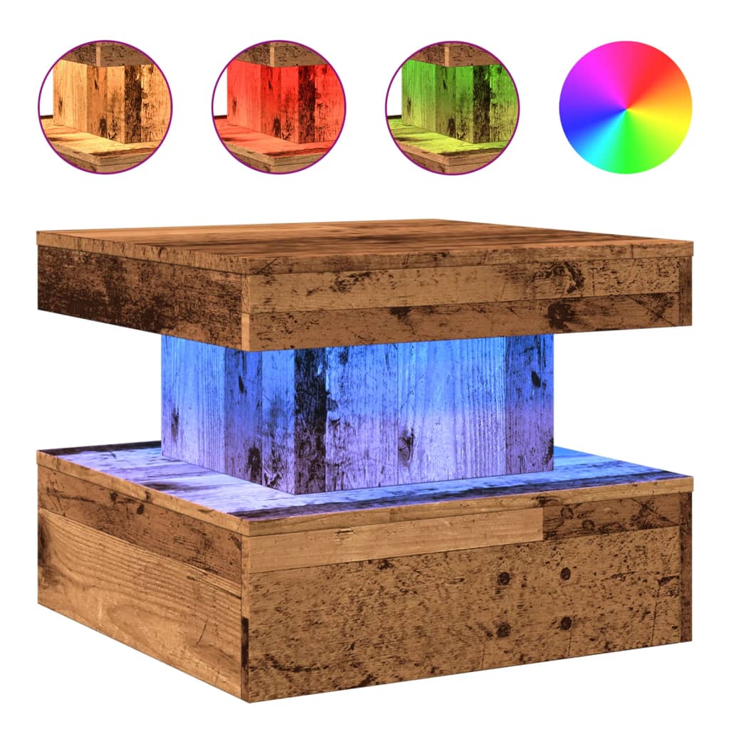 Salongbord Sofabord Gammelt Tre med LED-lys 50x50x40 cm