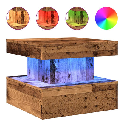 Salongbord Sofabord Gammelt Tre med LED-lys 50x50x40 cm