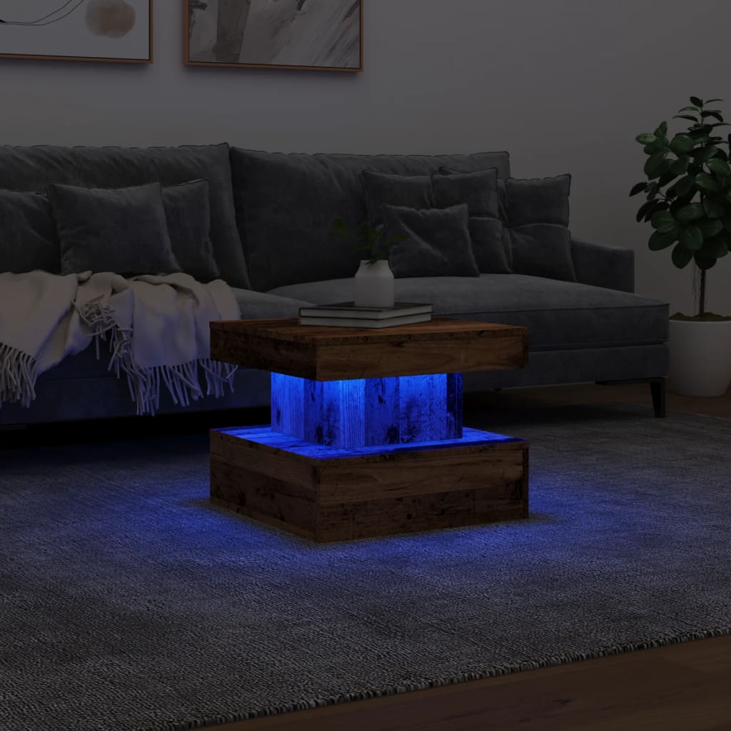 Salongbord Sofabord Gammelt Tre med LED-lys 50x50x40 cm