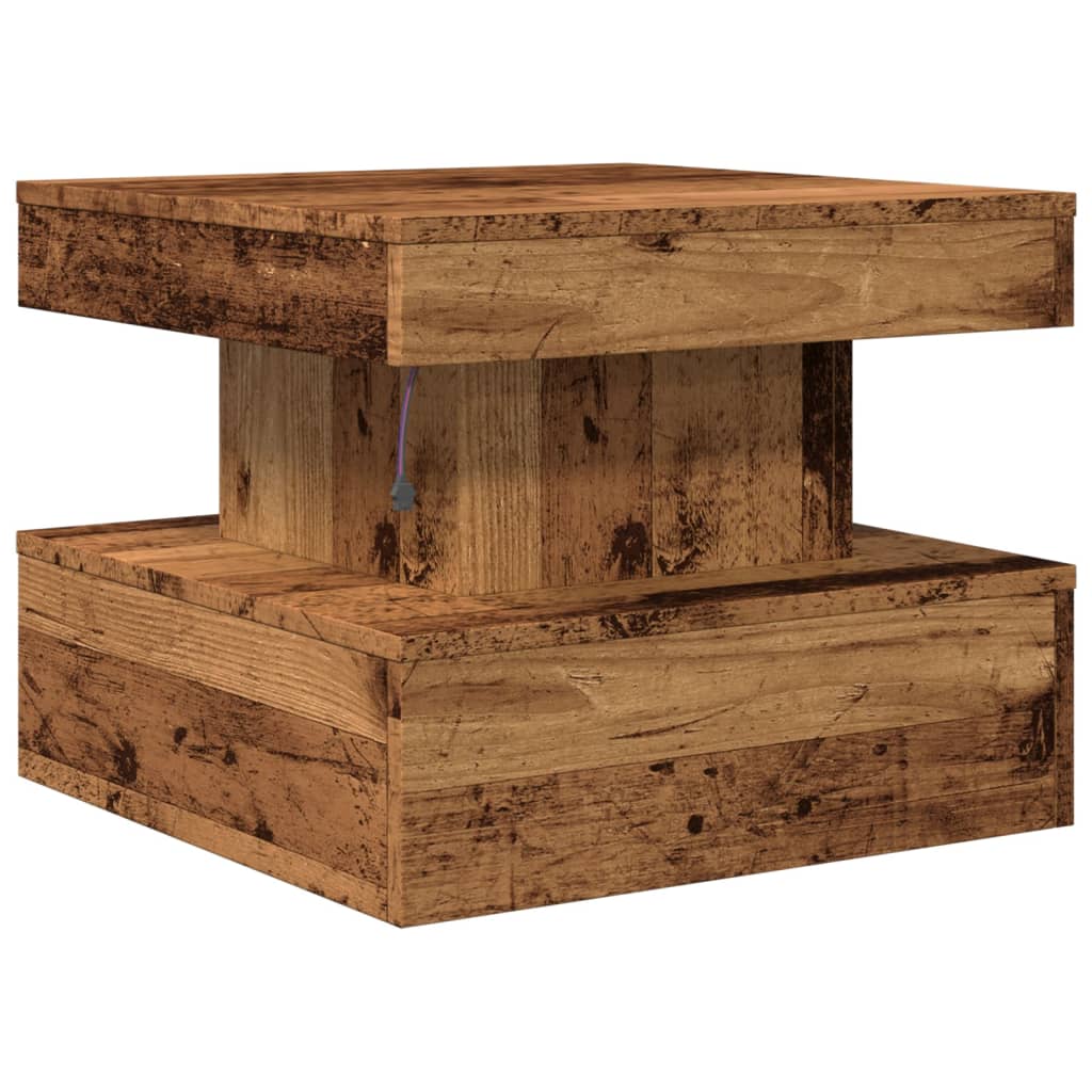 Salongbord Sofabord Gammelt Tre med LED-lys 50x50x40 cm