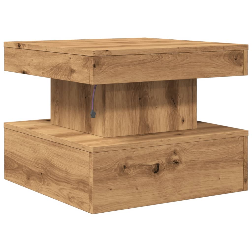 Salongbord Sofabord Artisan Eik med LED-lys 50x50x40 cm