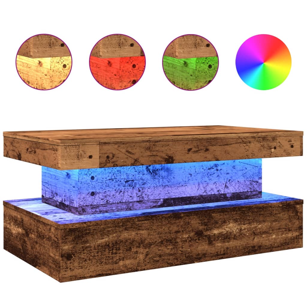 Salongbord Sofabord Gammelt Tre med LED-lys 90x50x40 cm