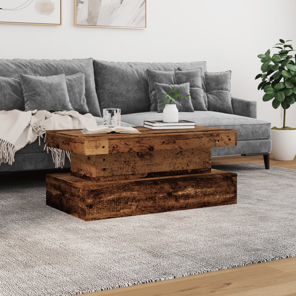 Salongbord Sofabord Gammelt Tre med LED-lys 90x50x40 cm