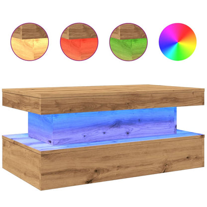 Salongbord Sofabord Brun med LED-lys 90x50x40 cm