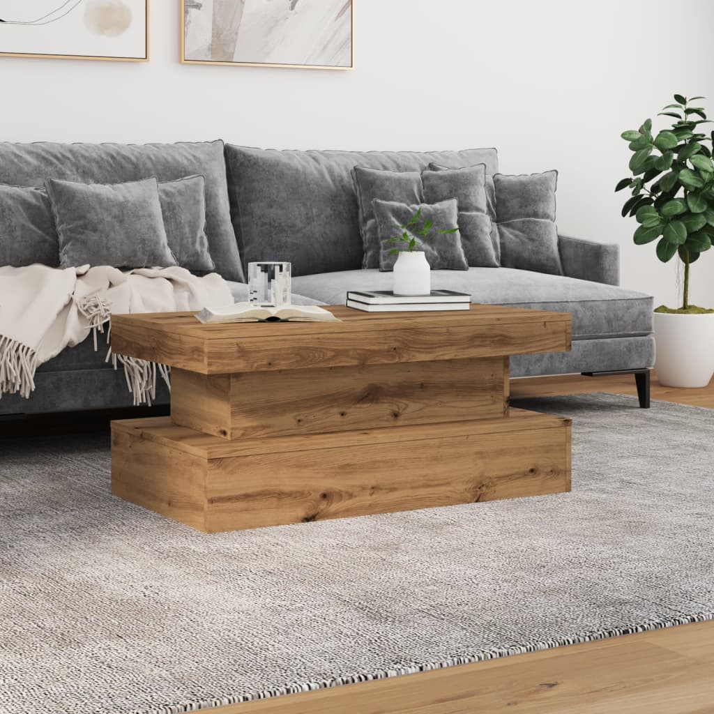 Salongbord Sofabord Brun med LED-lys 90x50x40 cm