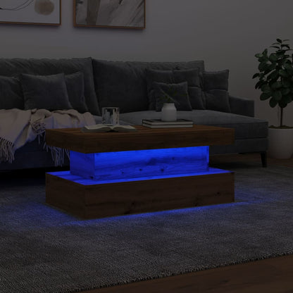 Salongbord Sofabord Brun med LED-lys 90x50x40 cm