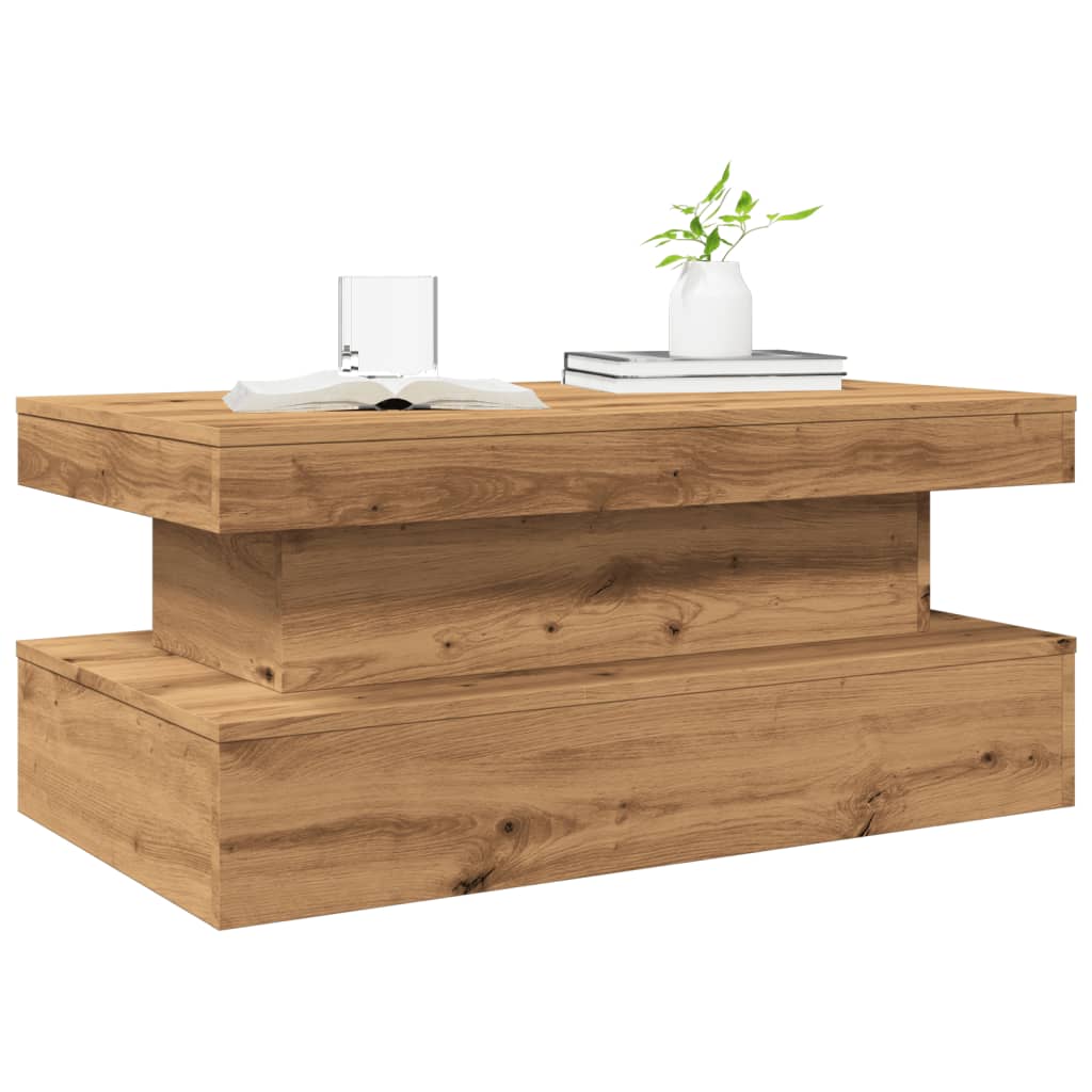 Salongbord Sofabord Brun med LED-lys 90x50x40 cm