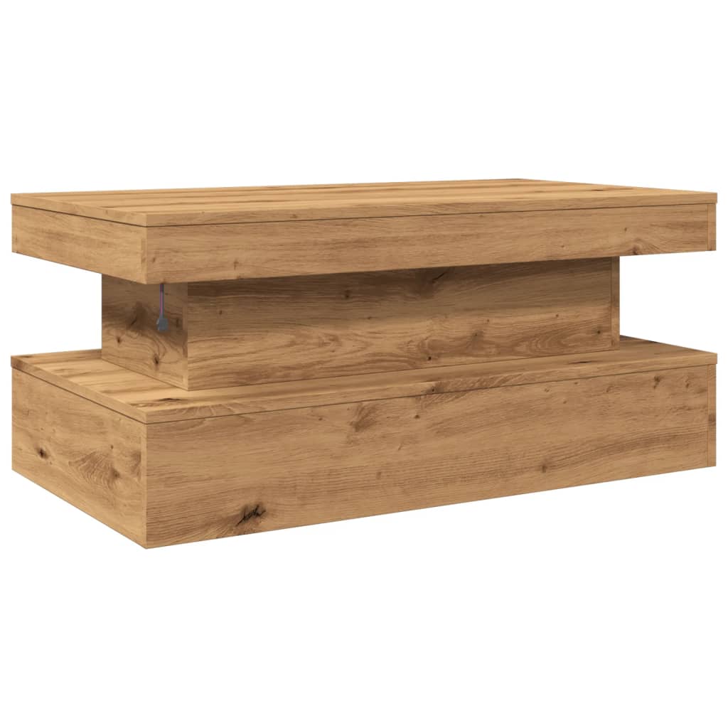 Salongbord Sofabord Brun med LED-lys 90x50x40 cm