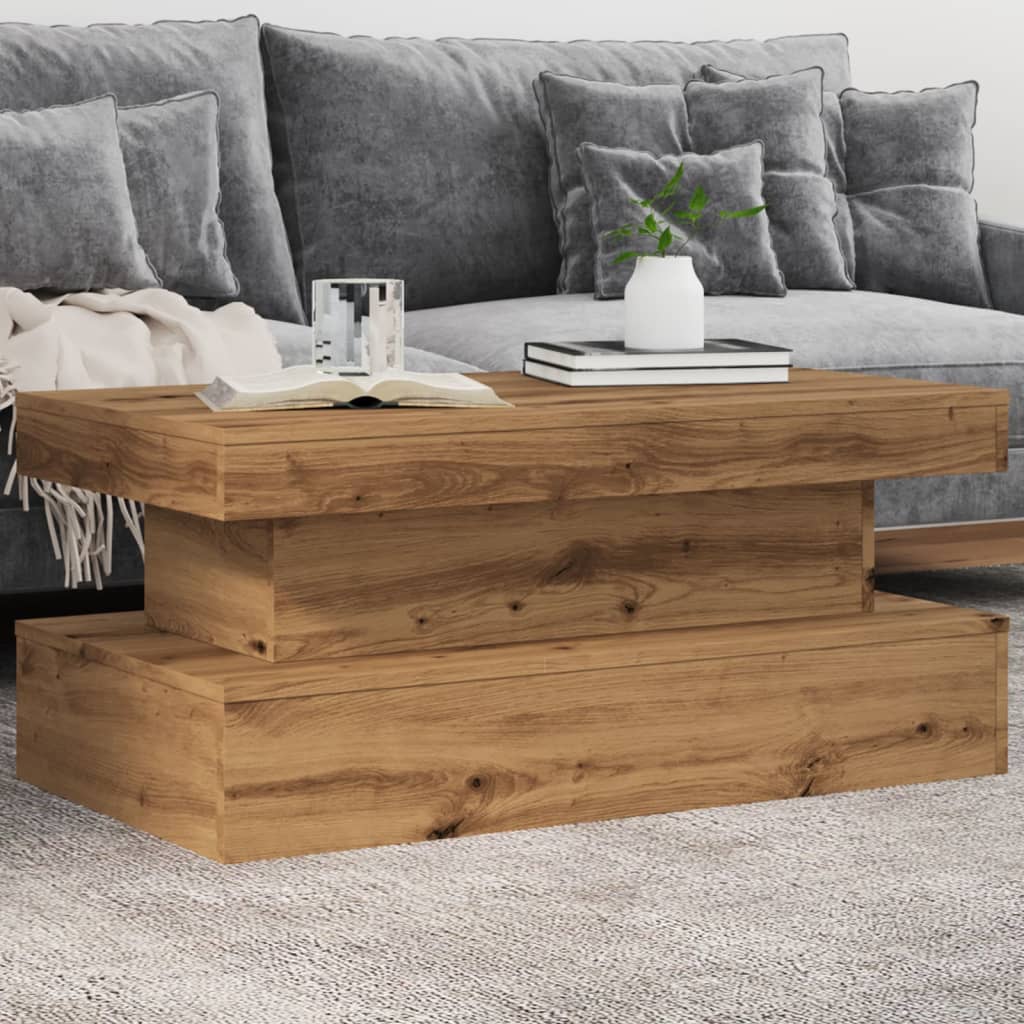 Salongbord Sofabord Brun med LED-lys 90x50x40 cm