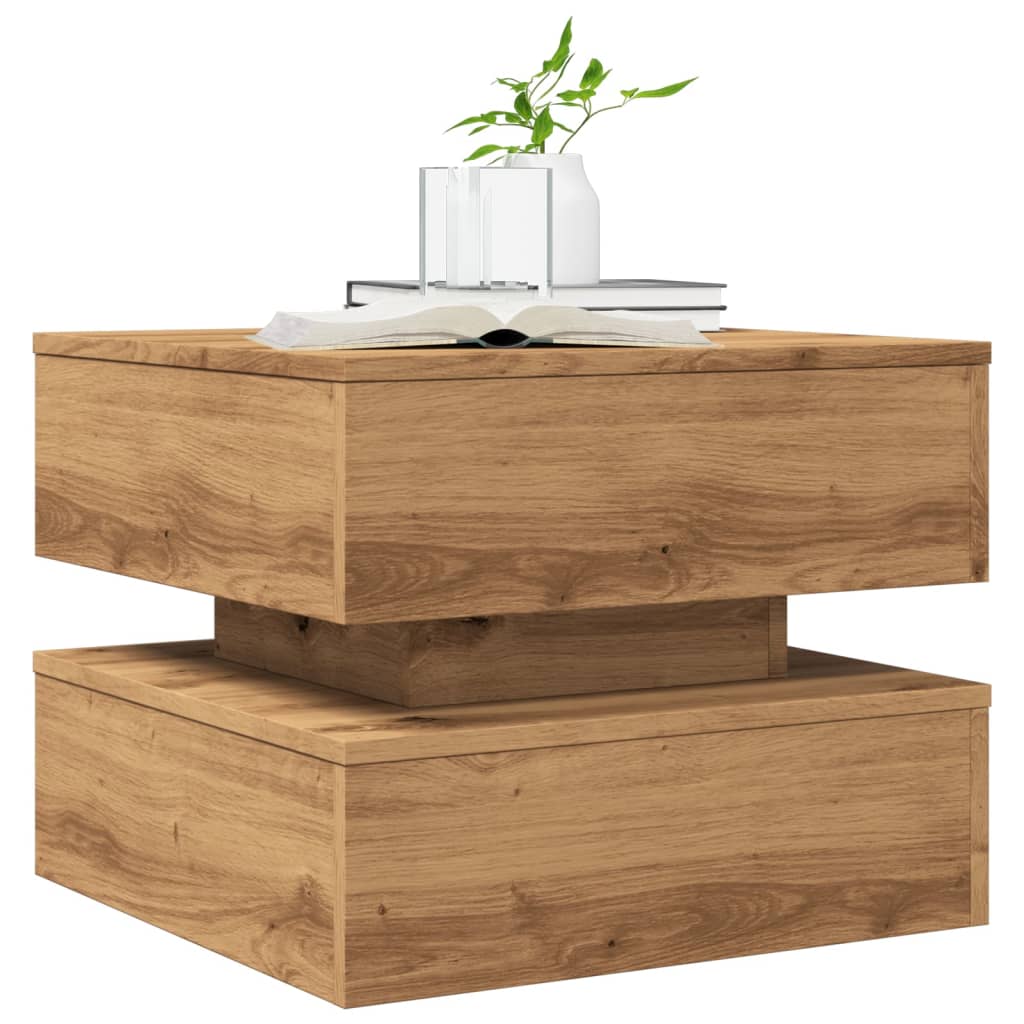 Salongbord Sofabord Artisan Eik med LED-lys 50x50x40 cm