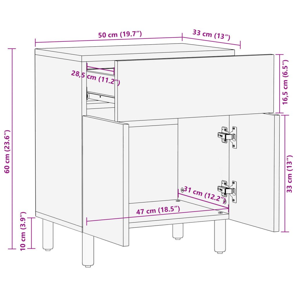 Nattbord Sengbord Svart 50x33x60 cm