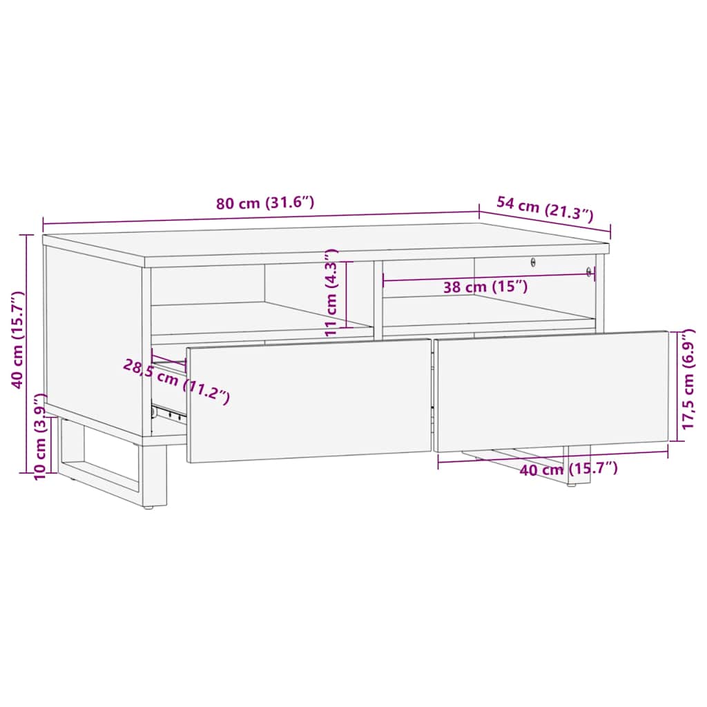 Salongbord Sofabord Svart 80x54x40 cm heltre furu