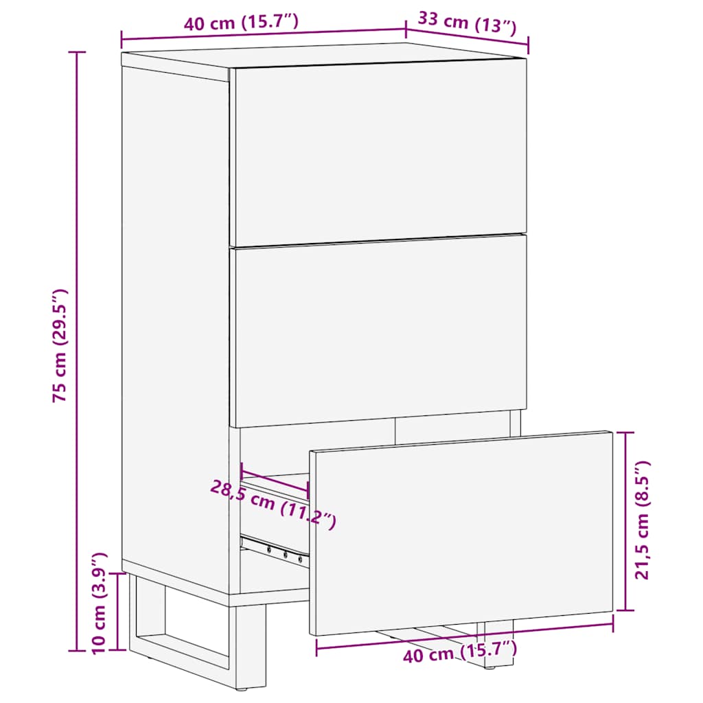 Skjenk Svart 40x33x75 cm heltre mango