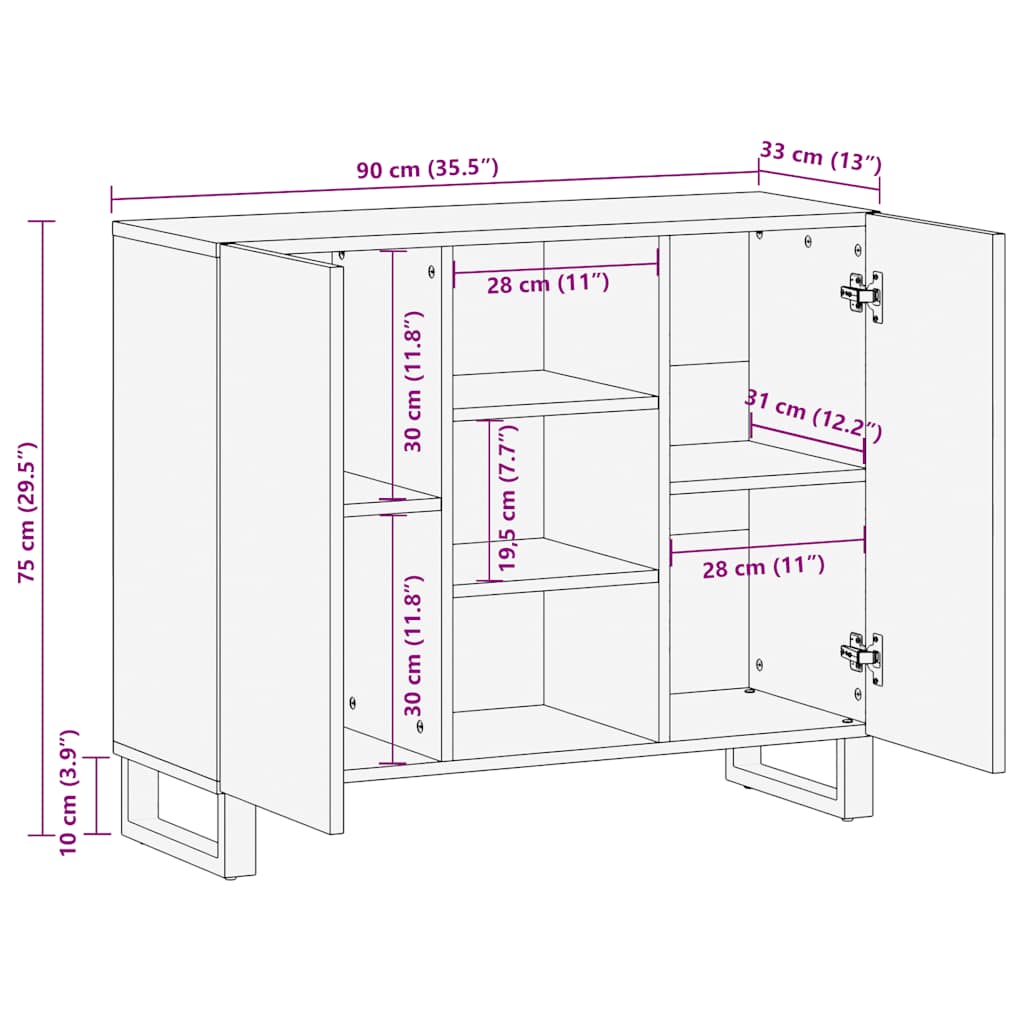 Skjenk Svart 90x33x75 cm heltre mango