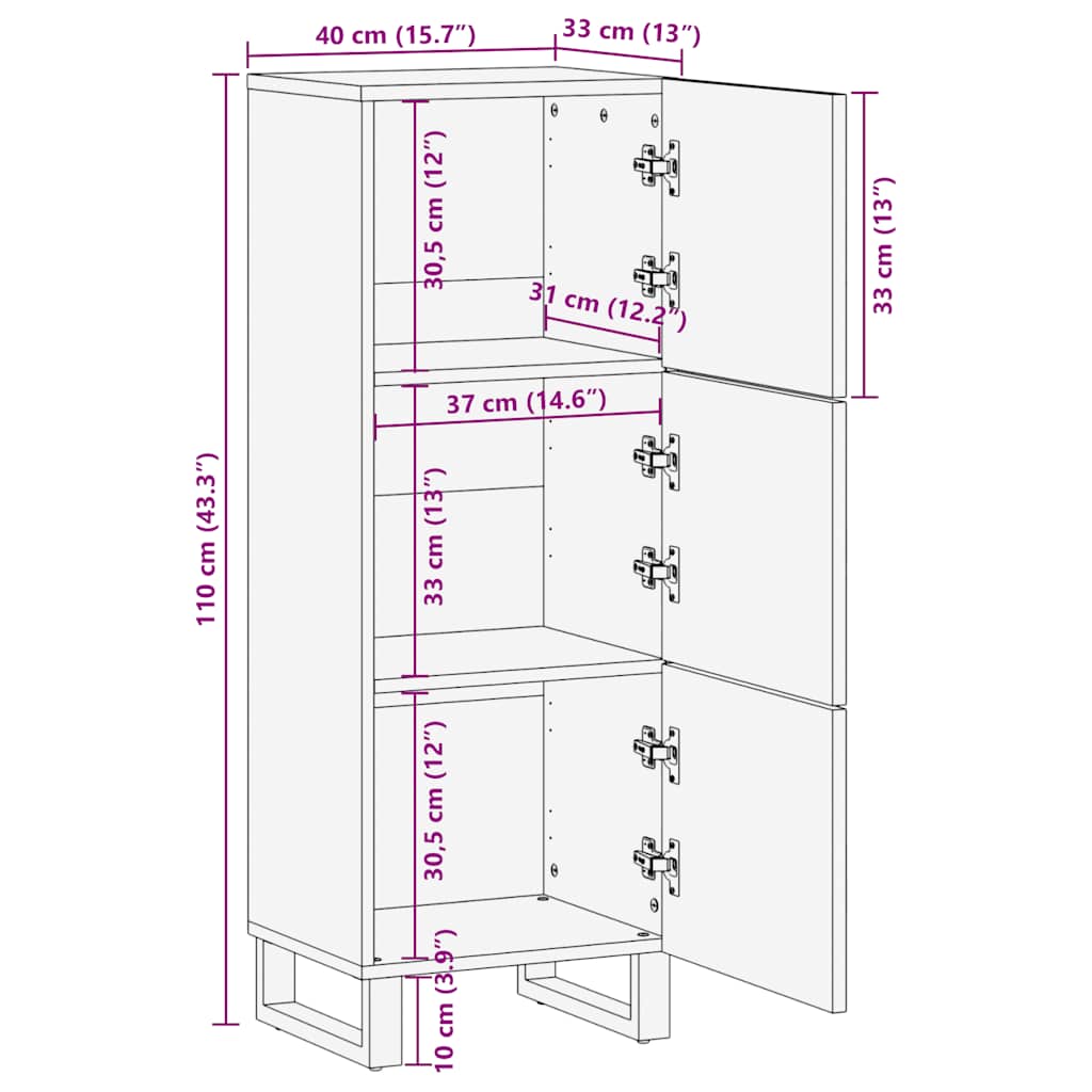 Skap Svart 40x33x110 cm heltre mango