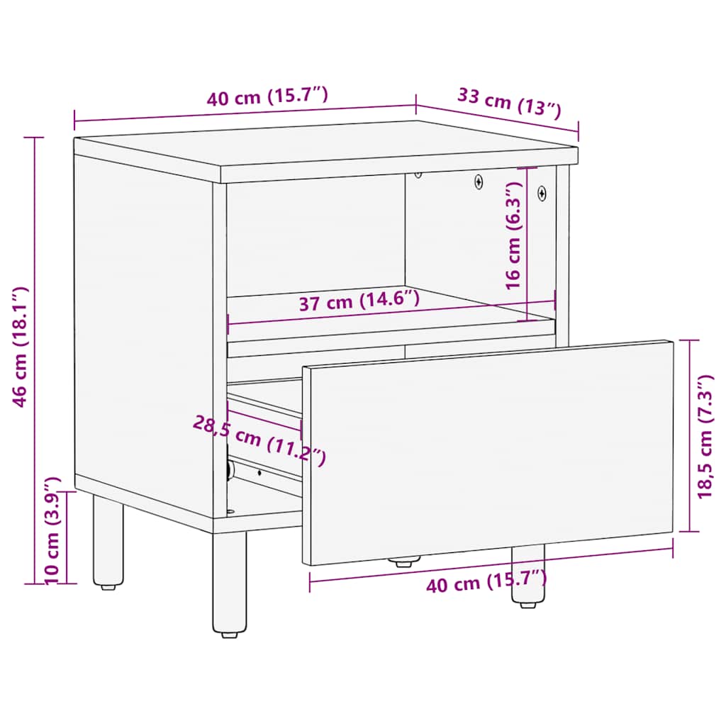 Nattbord Sengbord Tre heltre mangotre Brun 40x33x46 cm