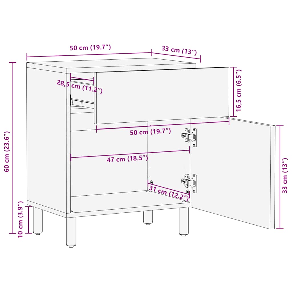 Nattbord Sengbord Tre heltre mangotre Brun 50x33x60 cm