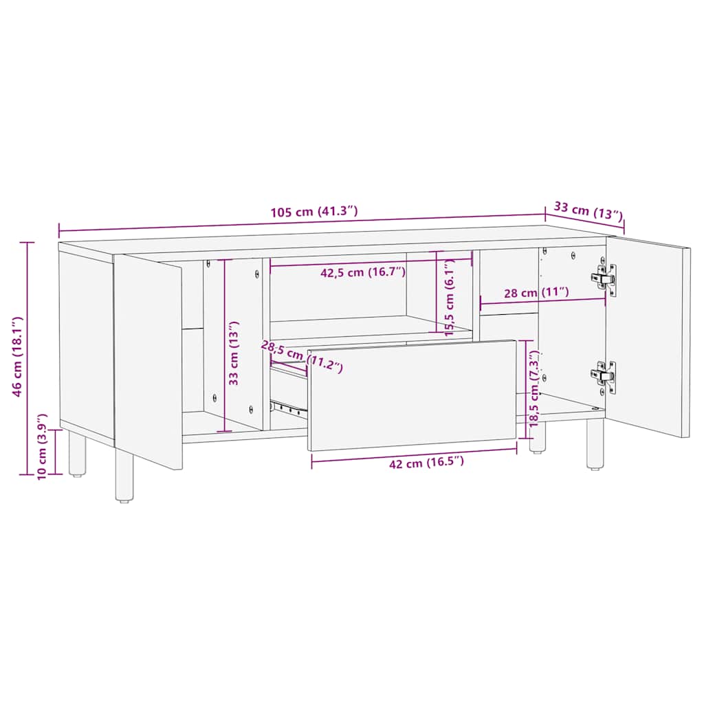 TV-Møbel Brun Tv-benk 105x33x46 cm heltre mango