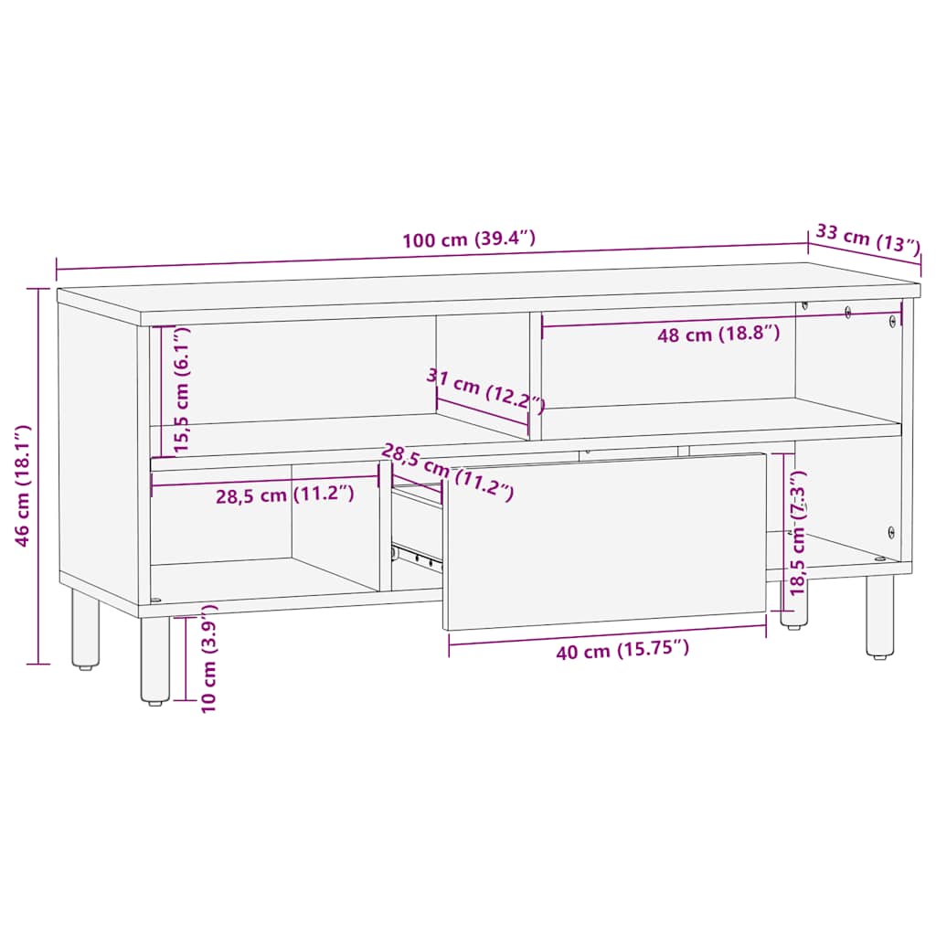 TV-Møbel Brun Tv-benk 100x33x46 cm heltre mango