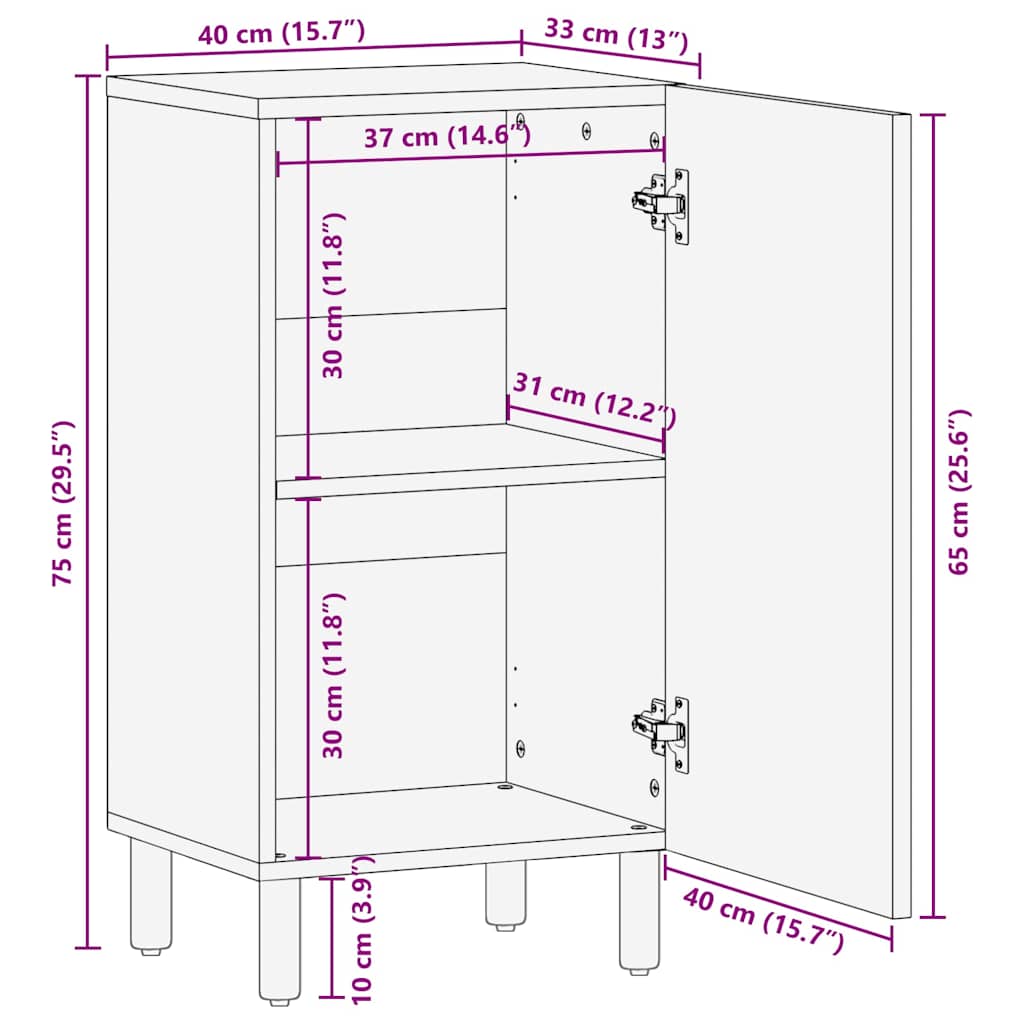 Skjenk brun 40x33x75 cm heltre mango