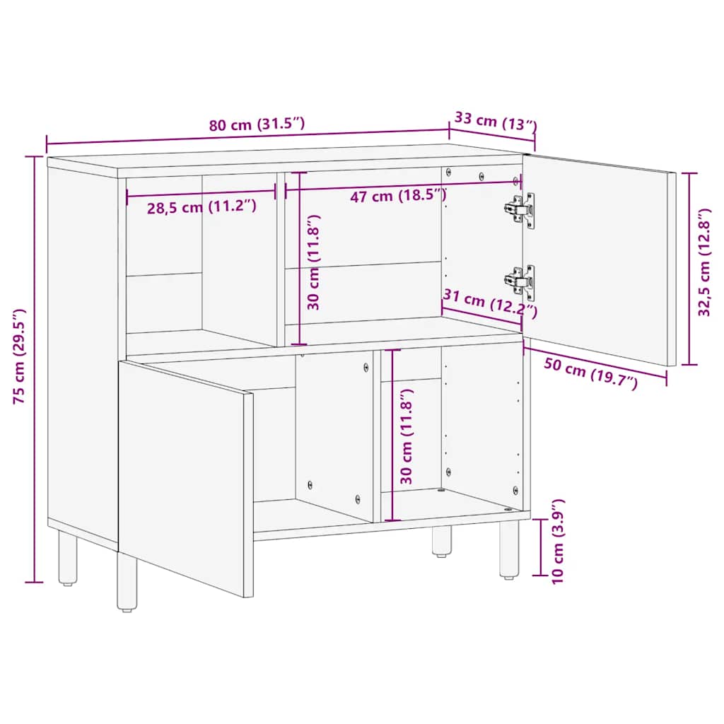 Skjenk Brun 80x33x75 cm heltre mango
