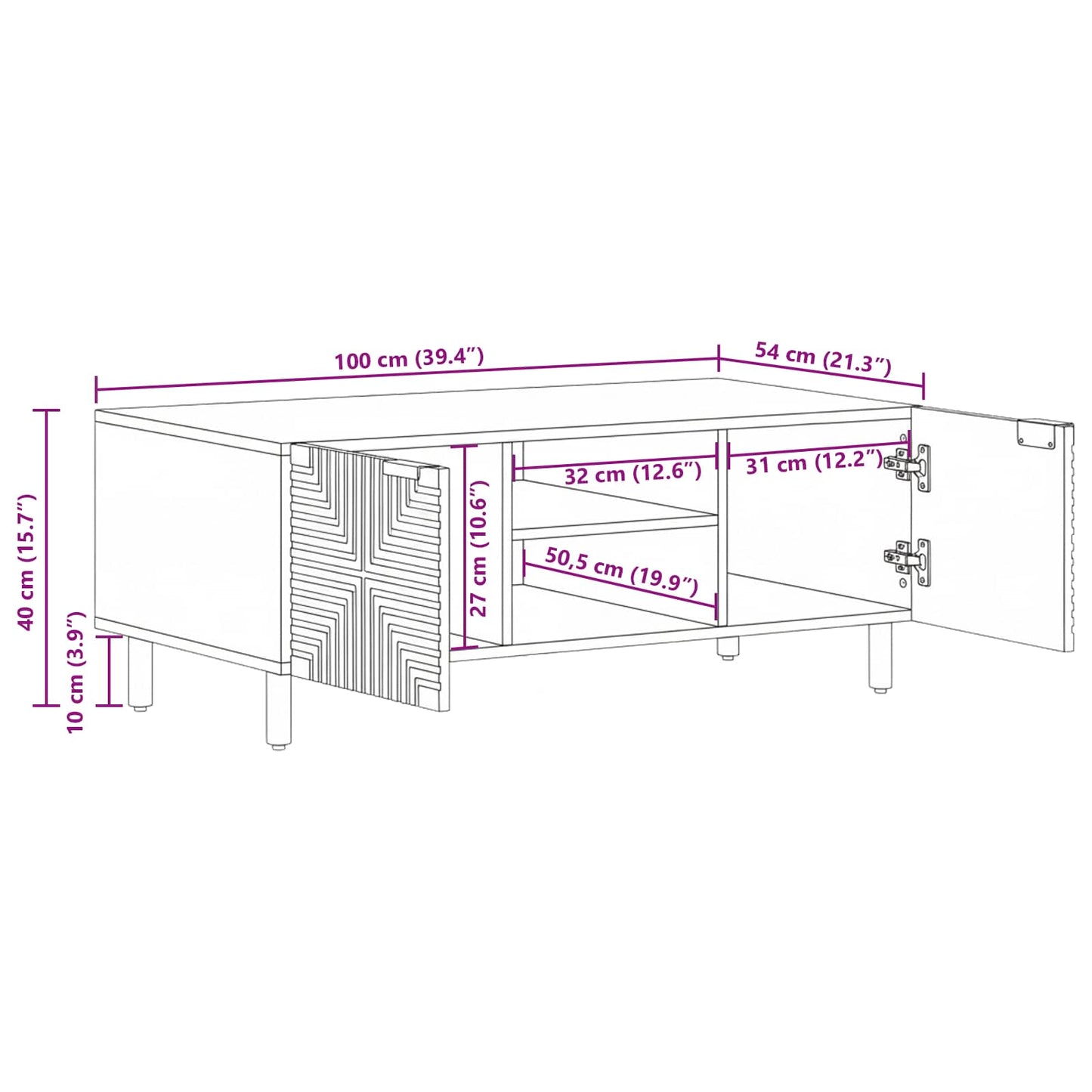 Salongbord Sofabord Brun 100 x 54 x 40 cm Massivt akasietre