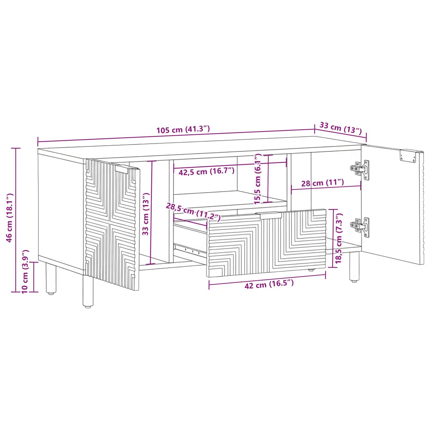 TV-Møbel Tre Solid akasietre 105 x 33,5 x 46 cm