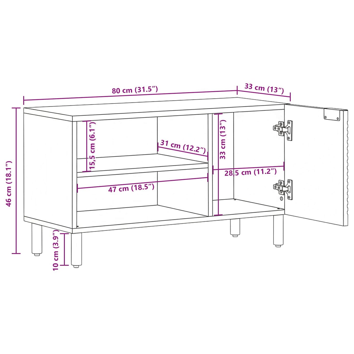 TV-Møbel Tre Solid akasietre 80 x 31,5 x 46 cm