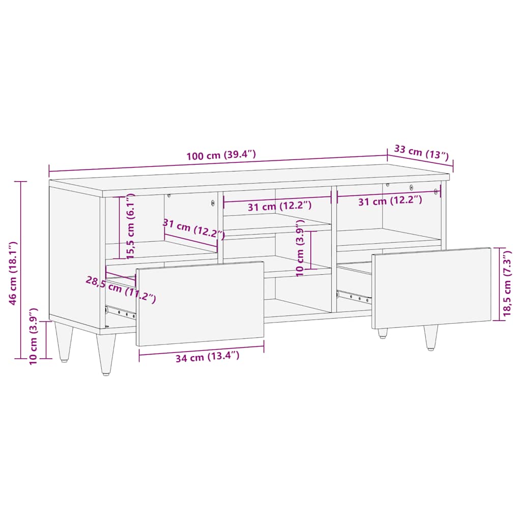 TV-Møbel Svart TV-benk 100x33x46 cm heltre mango