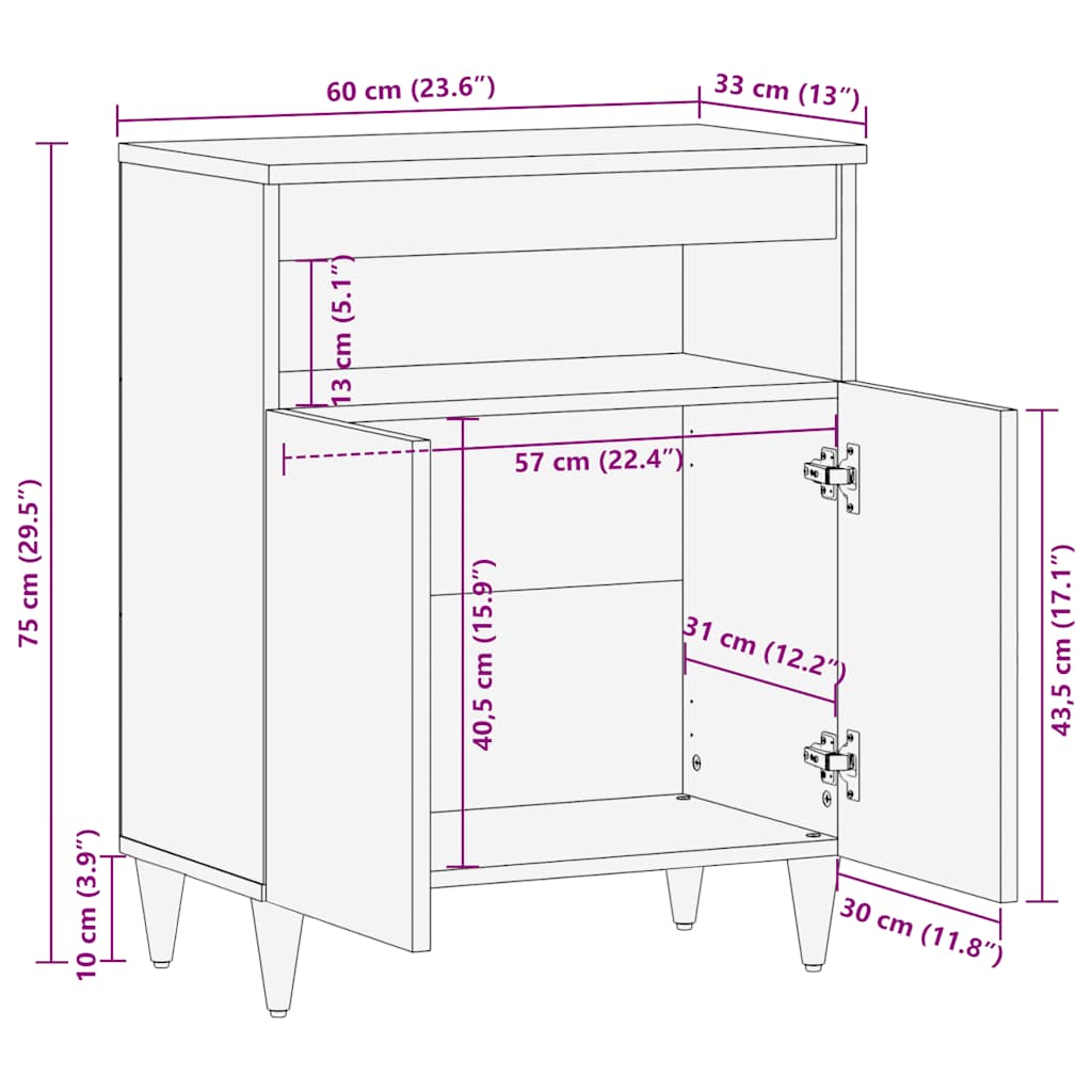 Skjenk Tre heltre mango 60x33x75 cm
