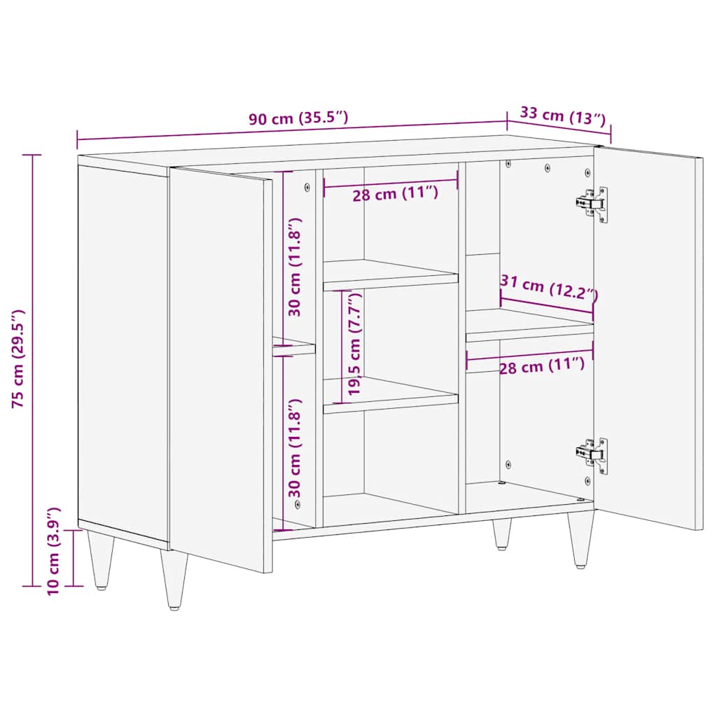 Skjenk Tre heltre mango 90x33x75 cm