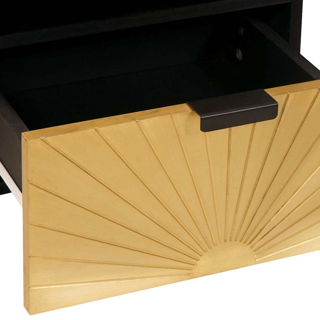 Nattbord Sengbord Svart med skuff Gull 40 x 33 x 46 cm heltre mango