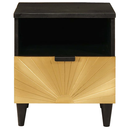 Nattbord Sengbord Svart med skuff Gull 40 x 33 x 46 cm heltre mango