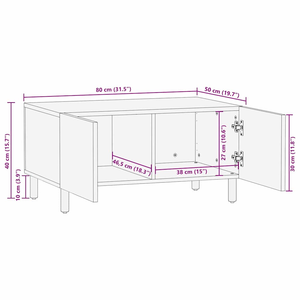 Salongbord Sofabord Brun 80 x 50 x 40 cm Massiv mango tre