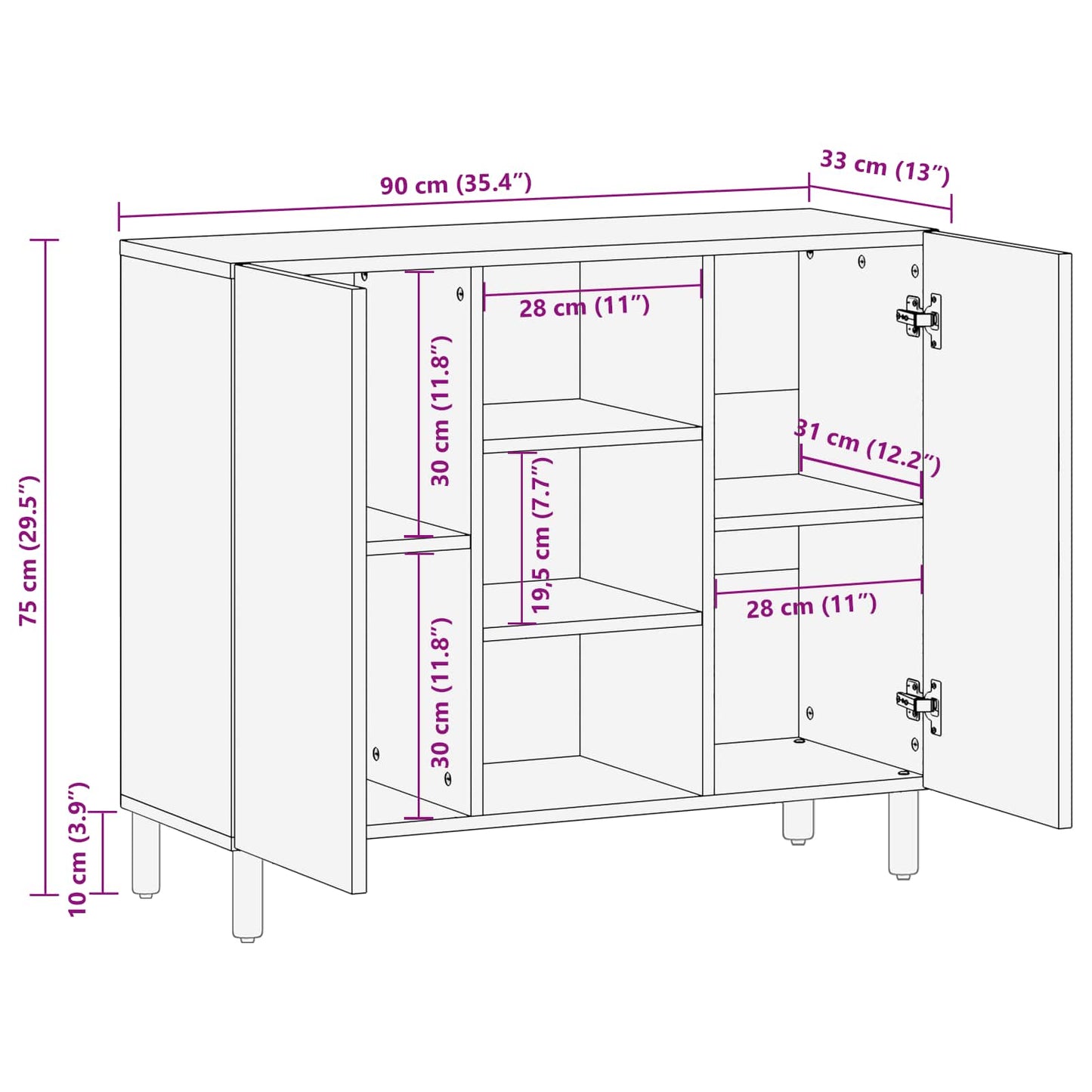 Skjenk Brun Acacia Finish 90 x 33 x 75 cm Massiv mango tre
