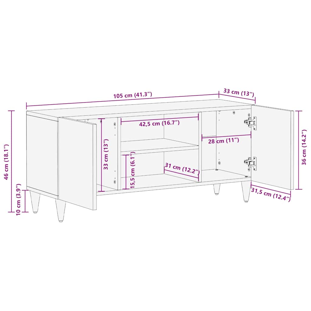 TV-Møbel Tre TV-Skap med hylle Lysebrun 105 x 33 x 46 cm heltre mango
